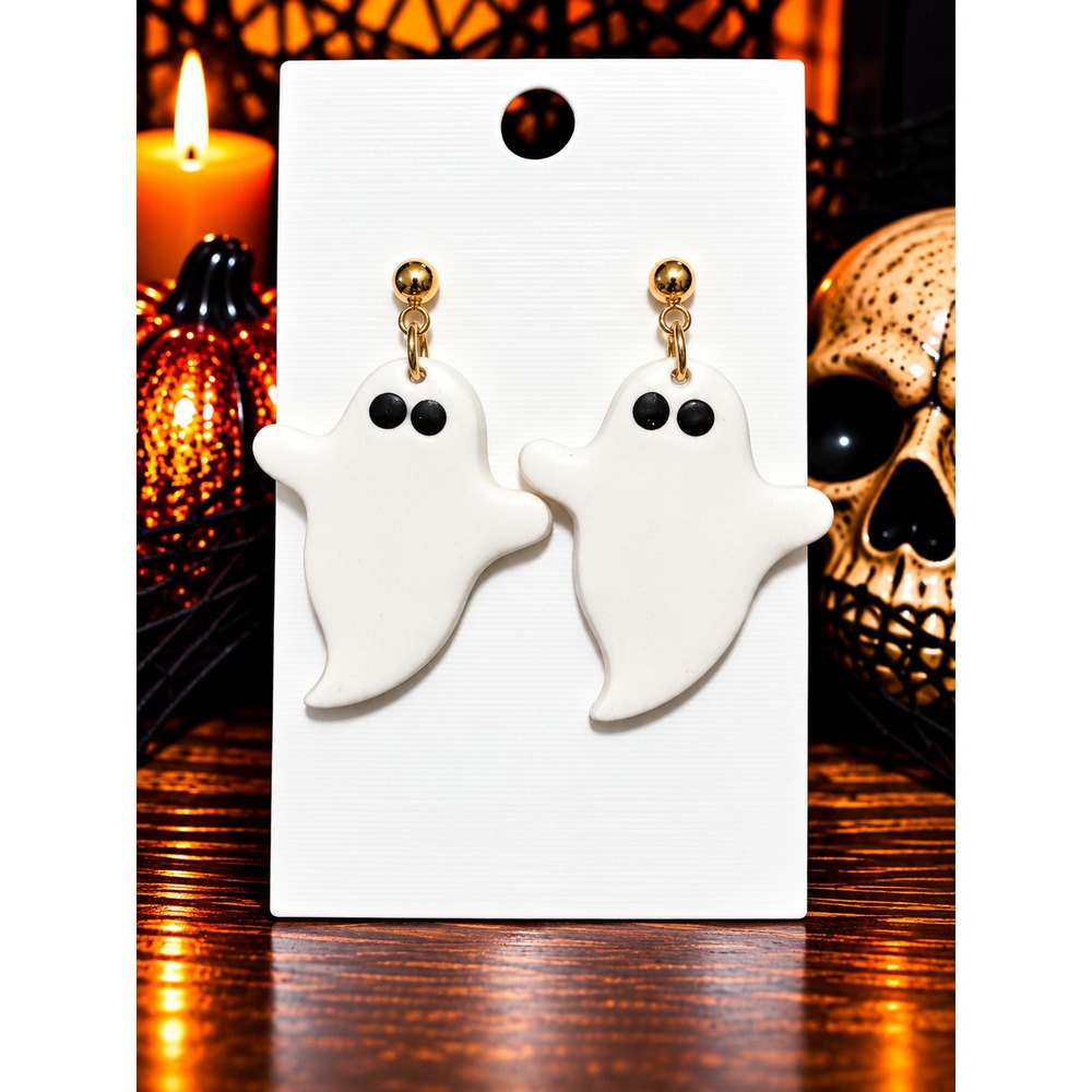 Handmade Polymer Clay Wavy Ghost Earrings Halloween Spooky Cute Dangle Earrings